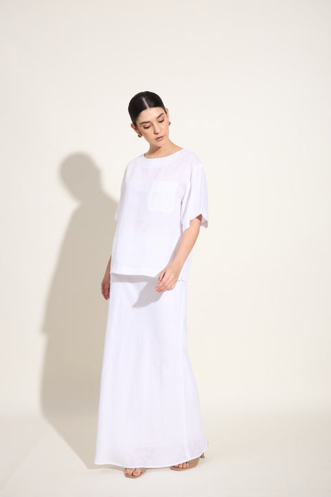 100% Linen Maxi Skirt Set – White