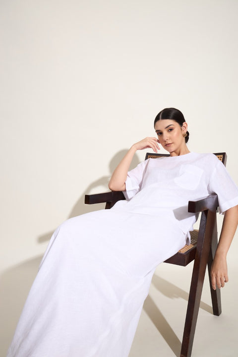 100% Linen Boxy Top – White