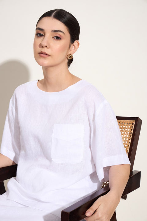 100% Linen Boxy Top – White