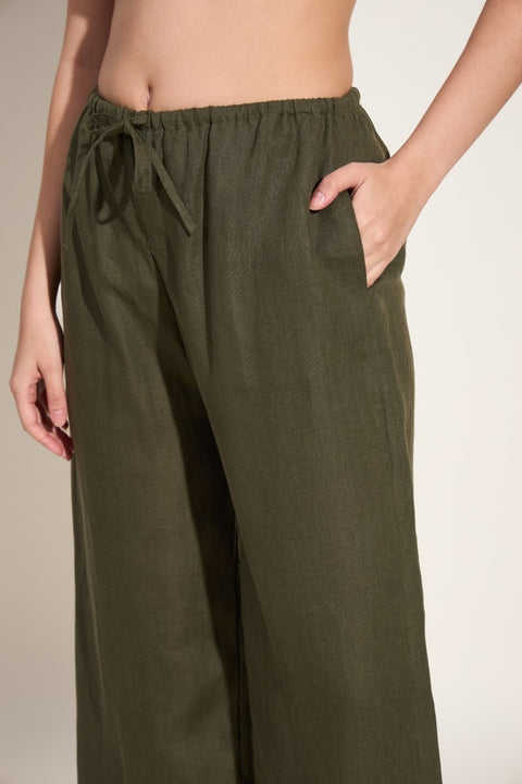 100% Linen Kurta Co-ord Set – Olive