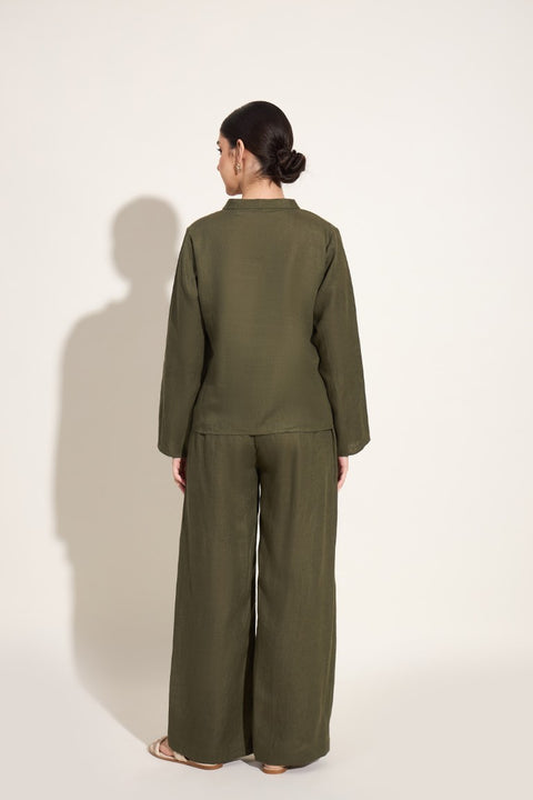 100% Linen Kurta Top – Olive