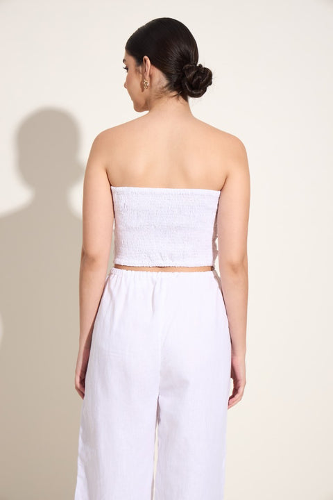 100% Linen Smocked Tube Top – White