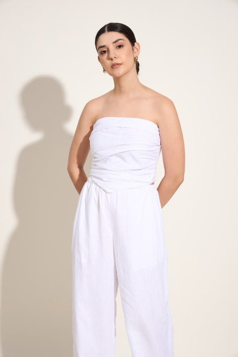 100% Linen Smocked Tube Top – White