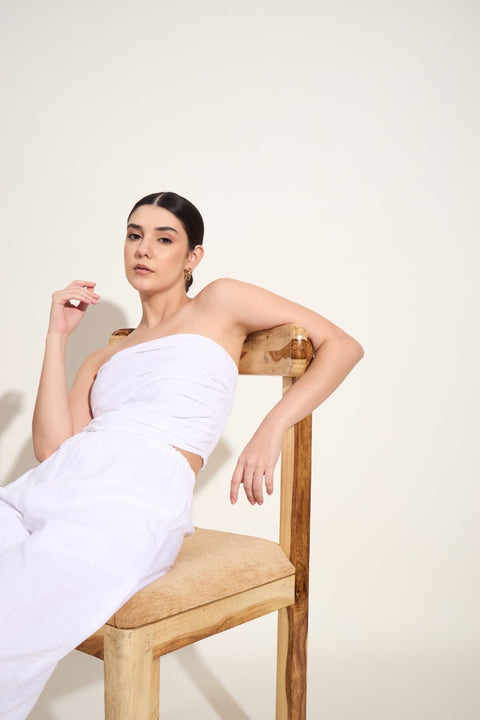 100% Linen Smocked Tube Top – White