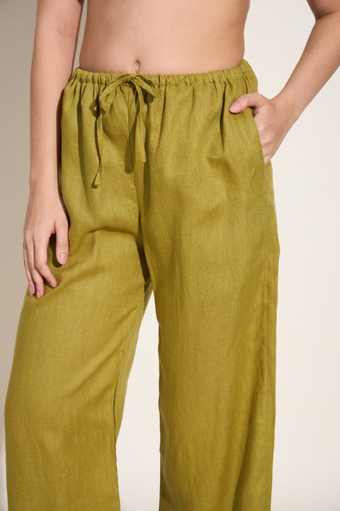 100% Linen Tie-Up Co-ord Set – Green