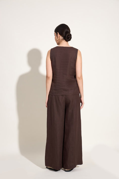 100% Linen Seamless Wide-Leg Trousers – Mocha