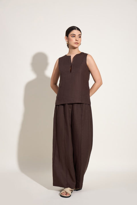 100% Linen Sleeveless Co-ord Set – Cocoa