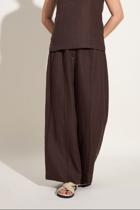 100% Linen Seamless Wide-Leg Trousers – Mocha