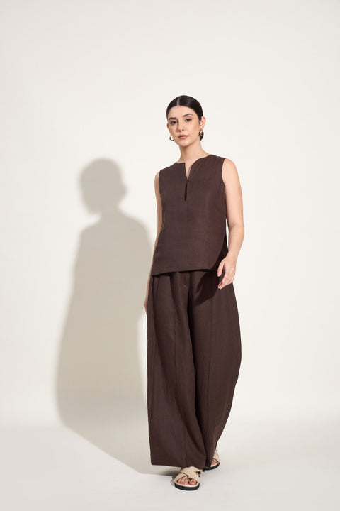 100% Linen Sleeveless Co-ord Set – Cocoa