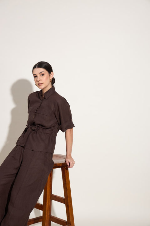 100% Linen Utility Co-ord Set – Cocoa