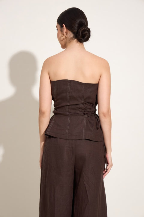 100% Linen Corset Tube Top – Mocha