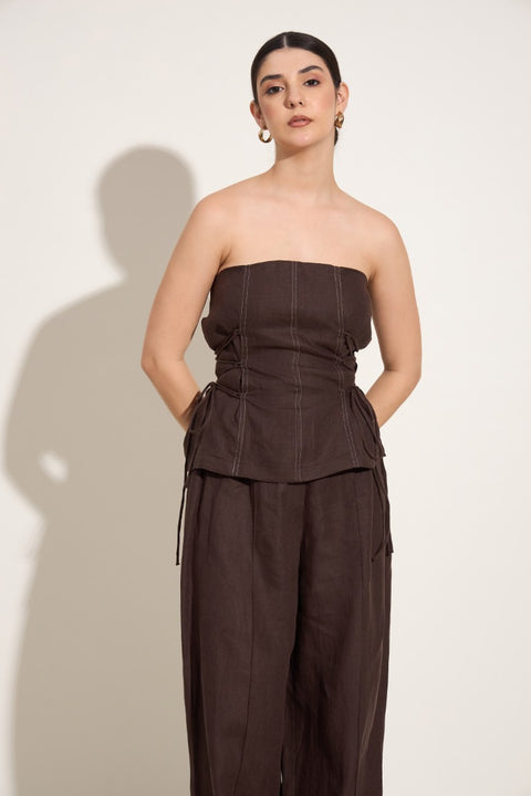 100% Linen Strapless Co-ord Set – Cocoa
