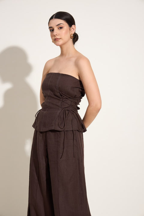 100% Linen Corset Tube Top – Mocha