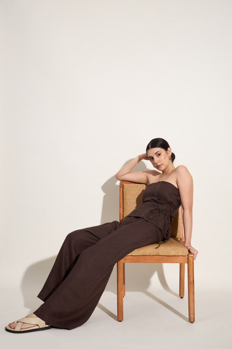 100% Linen Seamless Wide-Leg Trousers – Mocha