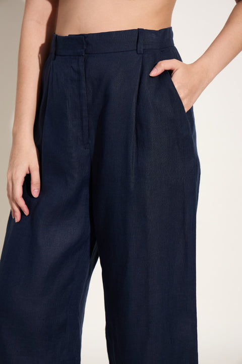 100% Linen Peplum Co-ord Set – Navy