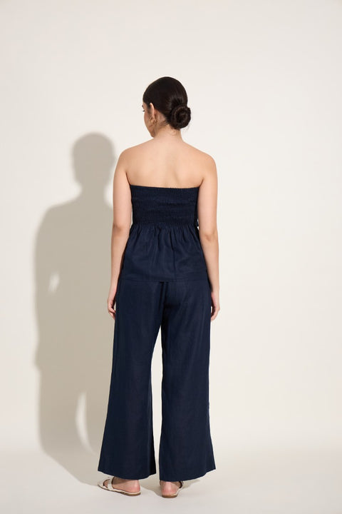 100% Linen Smocked Tube Top –Navy