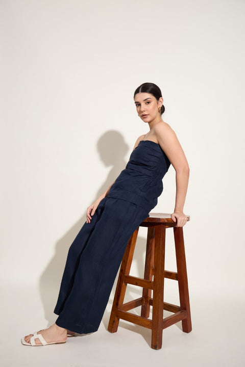 100% Linen Peplum Co-ord Set – Navy
