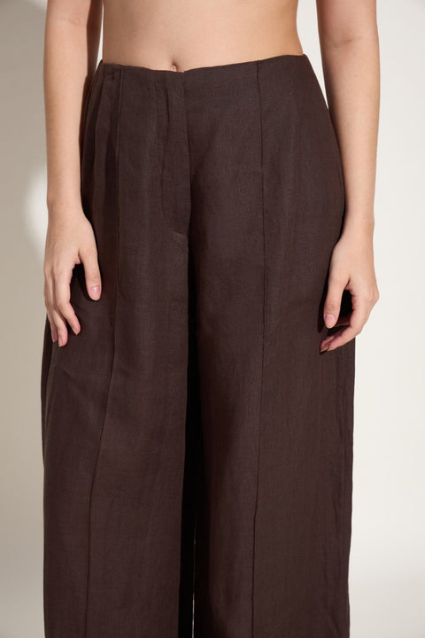 100% Linen Seamless Wide-Leg Trousers – Mocha