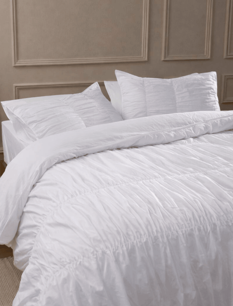 100% Organic Cotton Duvet Cover With Gathers- White (300 TC)