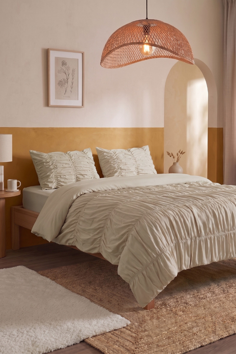 Cream - Classic Cotton Duvet Cover with Gathers (300 TC)