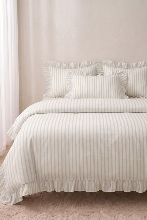 Sky & Sand- 100% Organic Cotton Stripe Ruffle Duvet Cover With Pillowcases (300 TC)