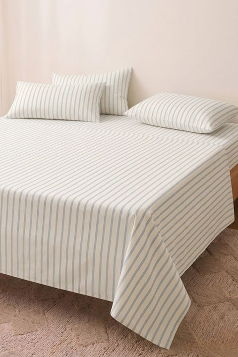 Sky & Sand - 100% Organic Cotton Stripe Bedsheet with Pillow Covers (300 TC)
