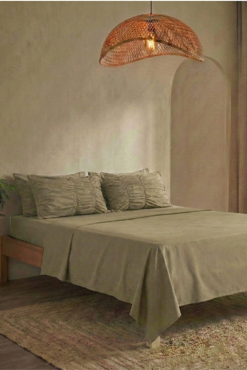 Mocha - Classic Cotton Bedsheet with Gather Pillowcases (300 TC)