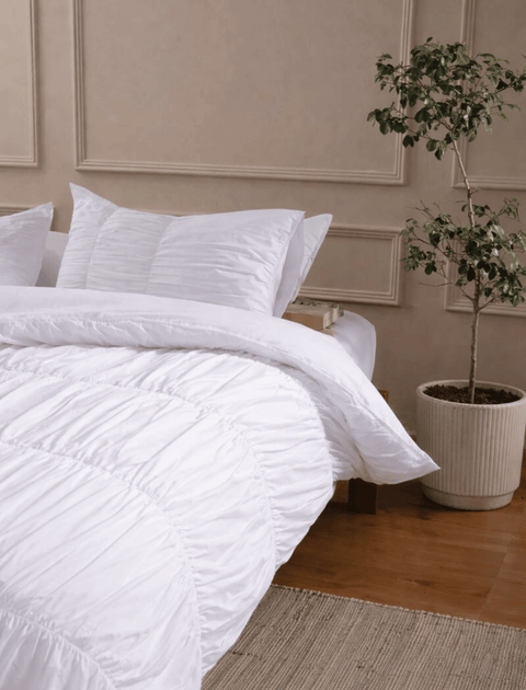 100% Organic Cotton Duvet Cover With Gathers- White (300 TC)