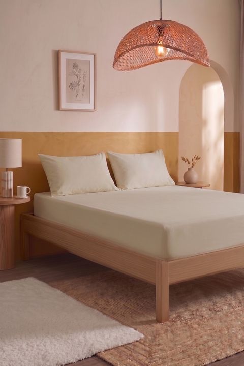 Cream - Classic Cotton Bedsheet with Pillowcases (300 TC)