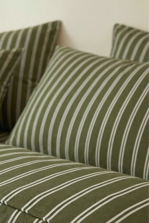 Spinach & Cream - 100% Organic Cotton Stripe Bedsheet with Pillow Covers (300 TC)