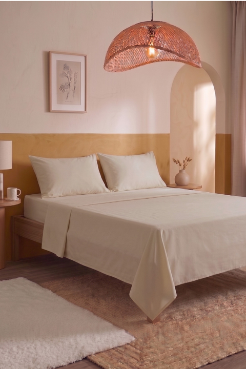 Cream - Classic Cotton Bedsheet with Pillowcases (300 TC)