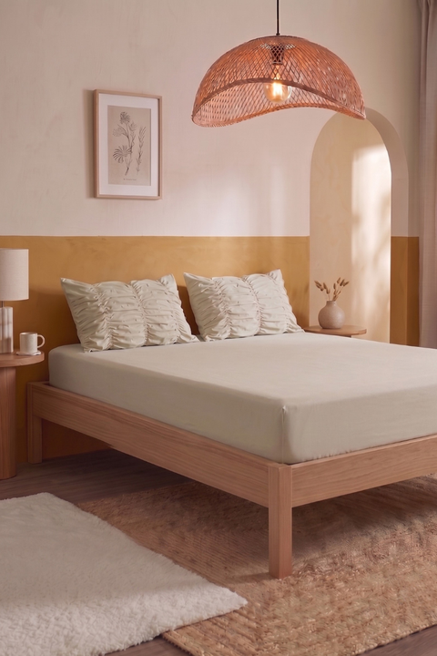 Cream - Classic Cotton Bedsheet with Gather Pillowcases (300 TC)