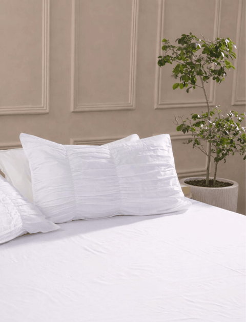 100% Organic Cotton Bedsheet With Gather Pillowcases- White (300TC)