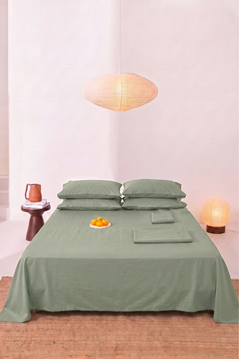 Desert sage- 100% Organic Cotton Bedsheet With Pillowcases- (300 TC)