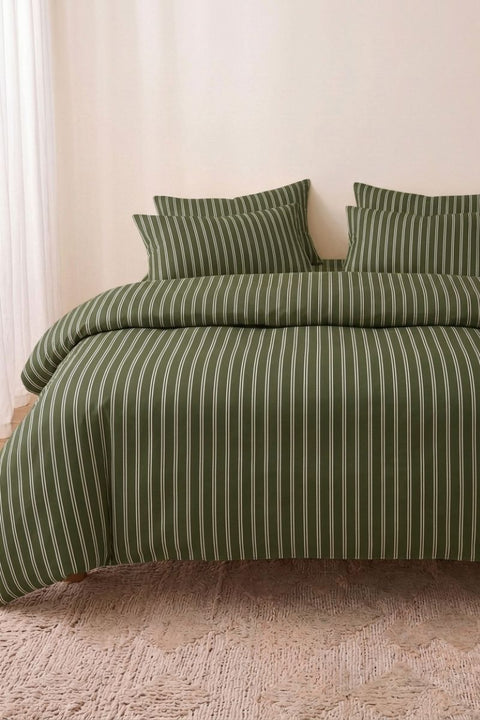 Spinach & Cream - 100% Organic Cotton Stripe Duvet Cover (300 TC)