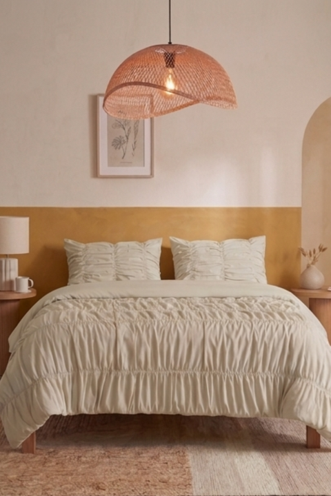 Cream - Classic Cotton Duvet Cover with Gathers (300 TC)