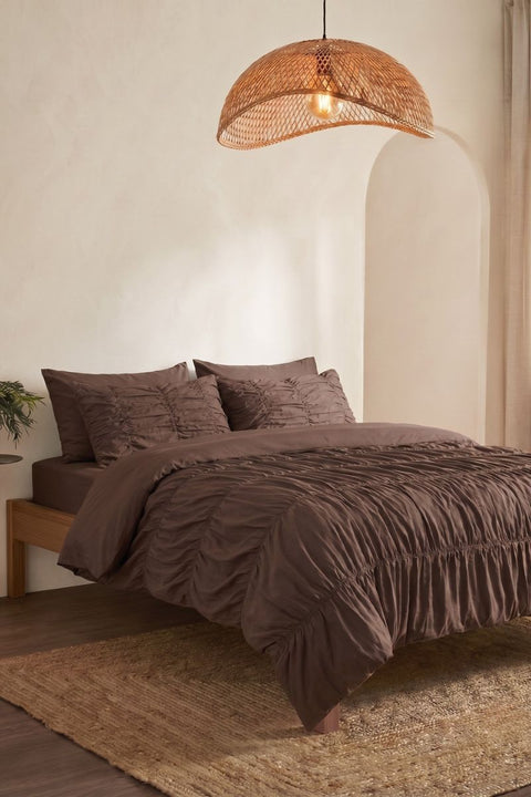 Coffee - Classic Cotton Duvet Cover with Gathers (300 TC)