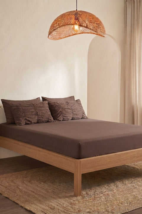 Cocoa - Classic Cotton Bedsheet with Gather Pillowcases (300 TC)