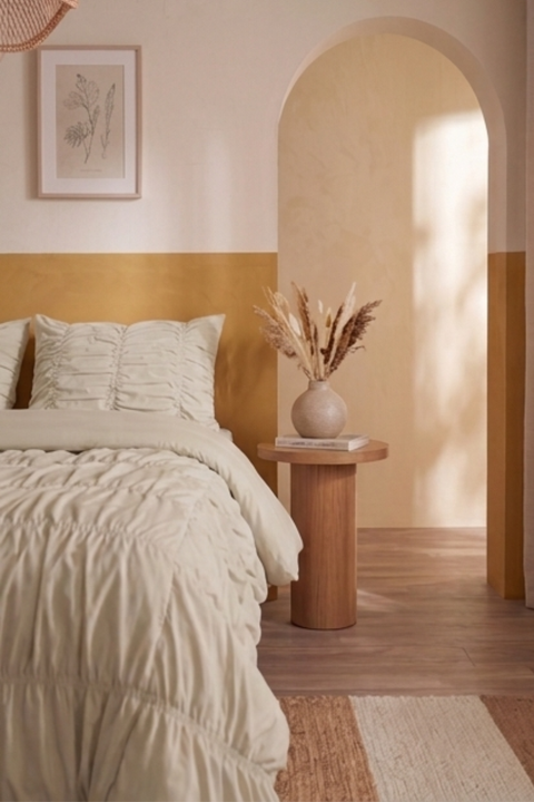 Cream - Classic Cotton Duvet Cover with Gathers (300 TC)