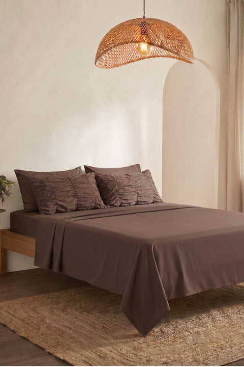 Cocoa - Classic Cotton Bedsheet with Gather Pillowcases (300 TC)