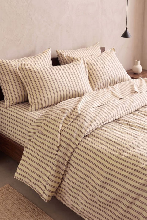Chai & Biscuit - 100% Organic Cotton Stripe Bedsheet with Pillow Covers (300 TC)
