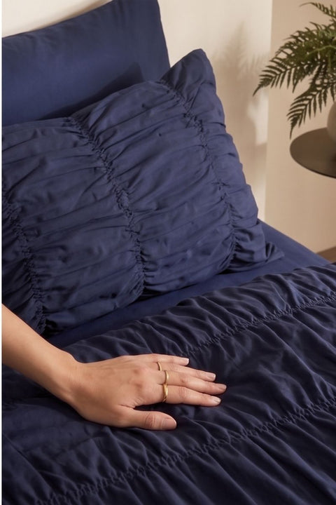 Navy - Classic Cotton Duvet Cover with Gathers (300 TC)