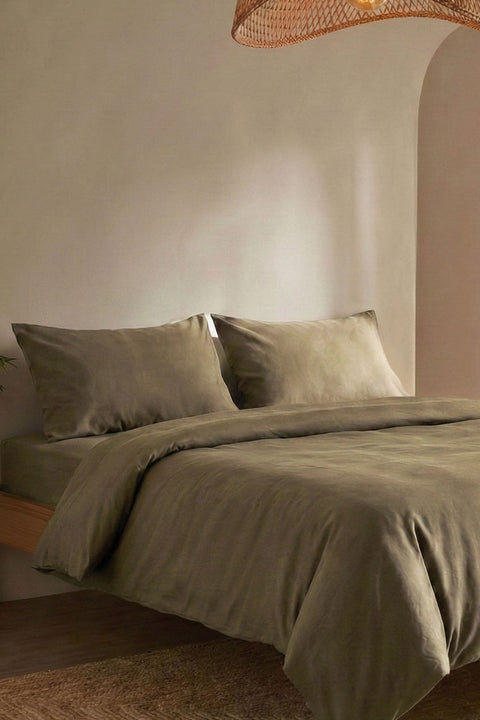 Mocha - Classic Cotton Duvet Cover With Pillowcases (300 TC)