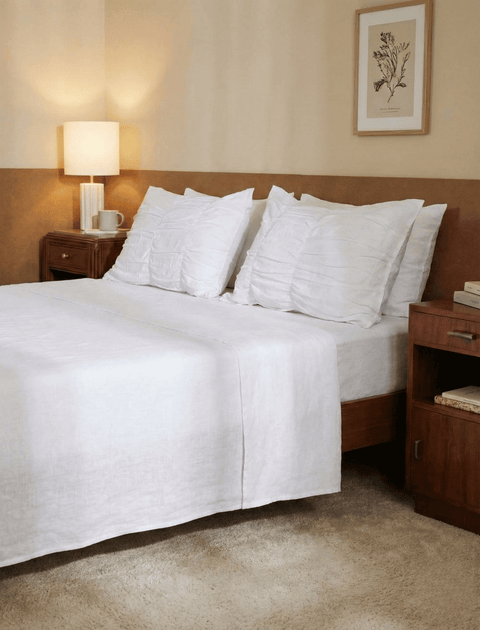 100% Organic Cotton Bedsheet With Gather Pillowcases- White (300TC)