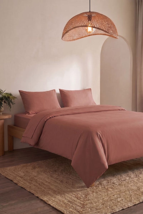 Terracotta- Classic Cotton Duvet Cover With Pillowcases (300 TC)