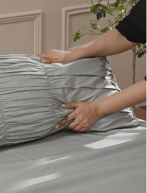 100% Organic Cotton Bedsheet With Gather Pillowcases- Grey (300TC)