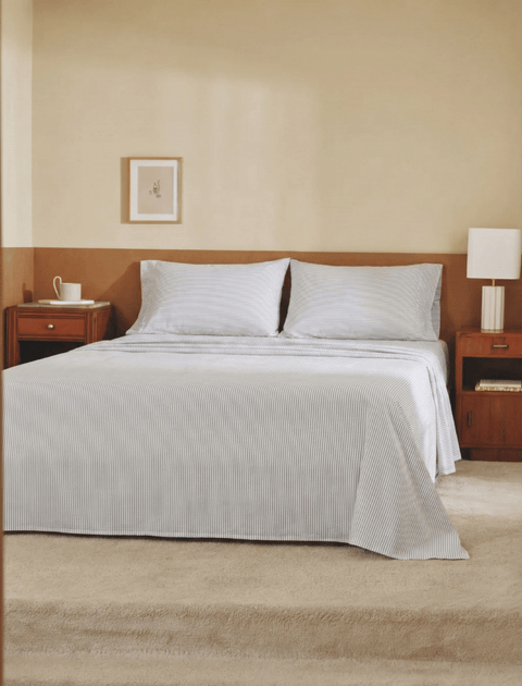100% Organic Cotton Pin Stripe Bedsheet with Pillow Covers (300 TC)- Black & White