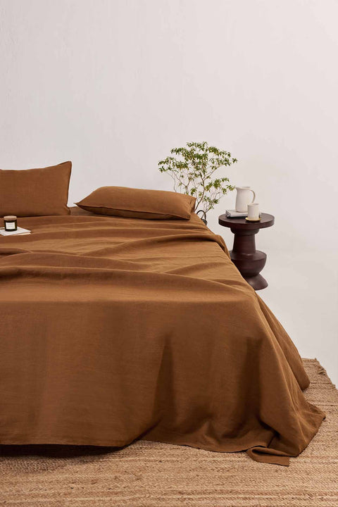 Toasted Caramel– 100% Linen Bedsheet with Pillow covers