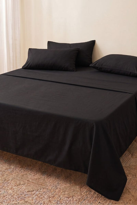 Black - 100% Organic Cotton Bedsheet With Pillowcases- (300 TC)
