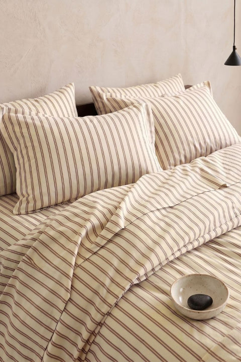 Chai & Biscuit - 100% Organic Cotton Stripe Duvet Cover With Pillowcases (300 TC)